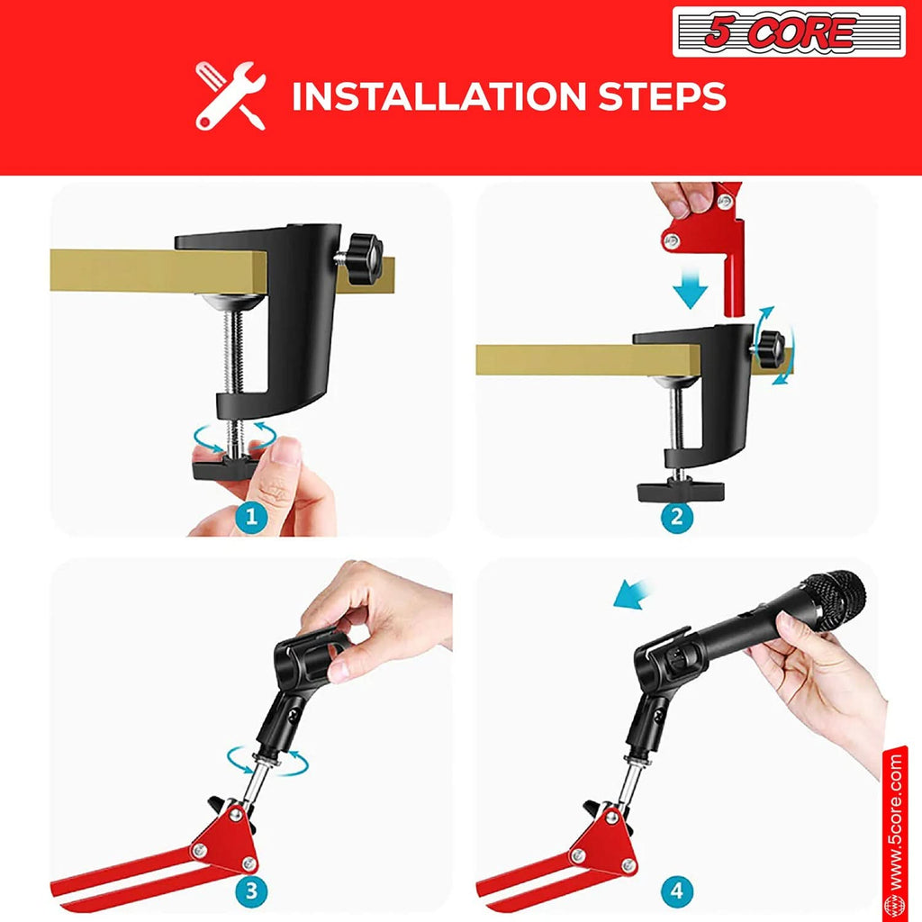 5Core Microphone Boom Arm Desk Mic Stand Adjustable Clamp Suspension Boom Stands RED - My Store