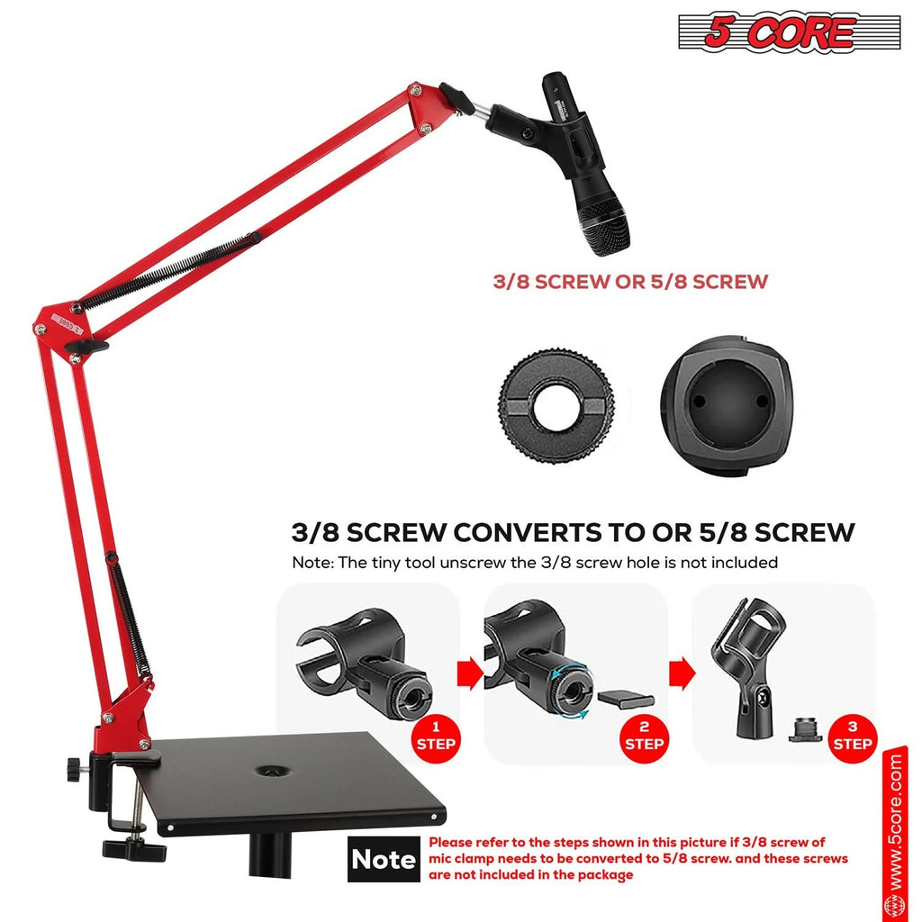 5Core Microphone Boom Arm Desk Mic Stand Adjustable Clamp Suspension Boom Stands RED - My Store