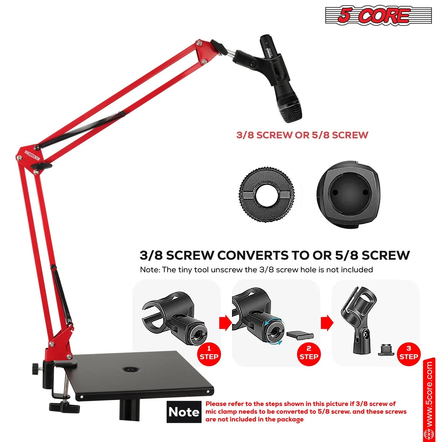 5Core Microphone Boom Arm Desk Mic Stand Adjustable Clamp Suspension Boom Stands RED - My Store