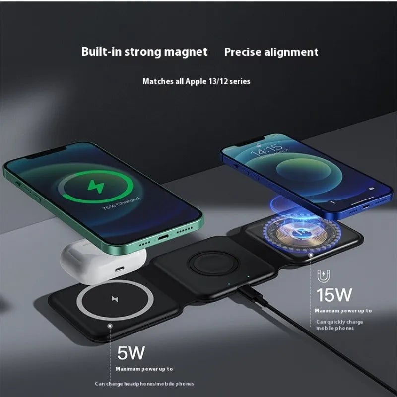 3 In 1 Magnetic Wireless Charging Folding Mobile Phone Holder - My Store