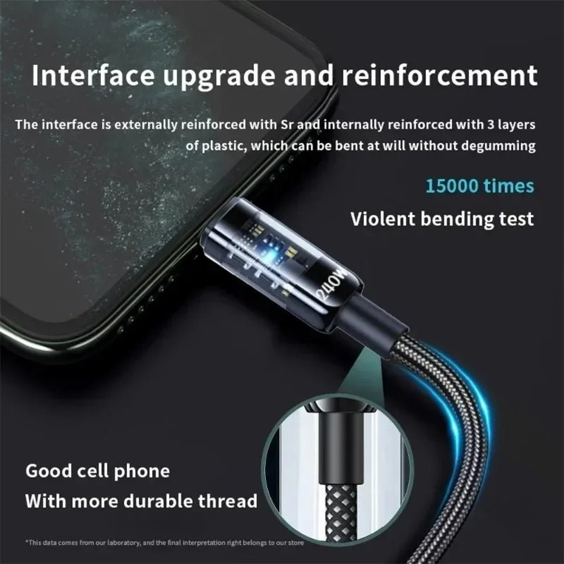 0.25/1/1.5/2M 240W Nylon USB C PD Super Fast Charging Data Cable with - My Store