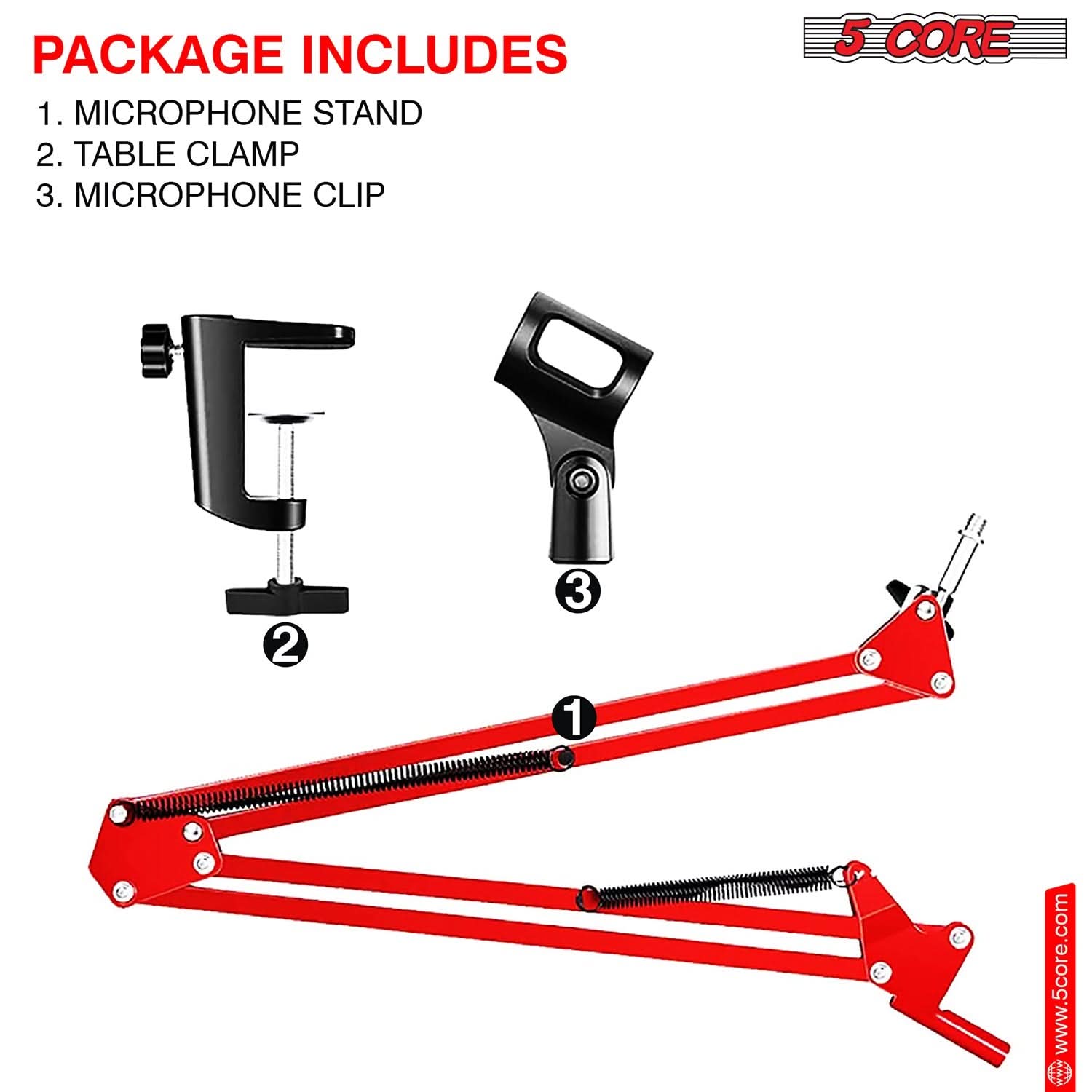 5Core Microphone Boom Arm Desk Mic Stand Adjustable Clamp Suspension Boom Stands RED - My Store