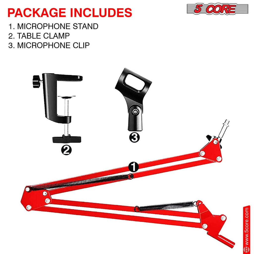 5Core Microphone Boom Arm Desk Mic Stand Adjustable Clamp Suspension Boom Stands RED - My Store