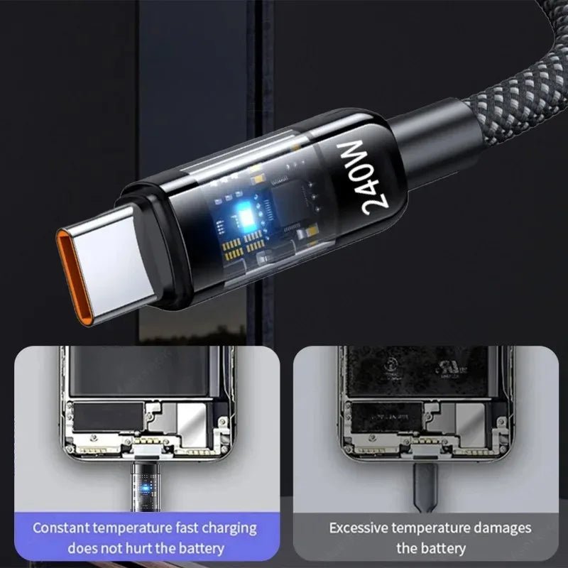 0.25/1/1.5/2M 240W Nylon USB C PD Super Fast Charging Data Cable with - My Store