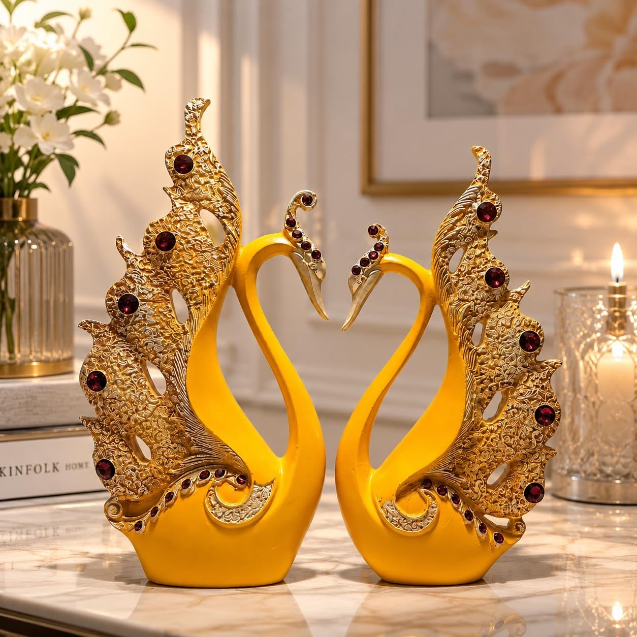 Golden Swan Showpiece Set for Home Decor - My Store